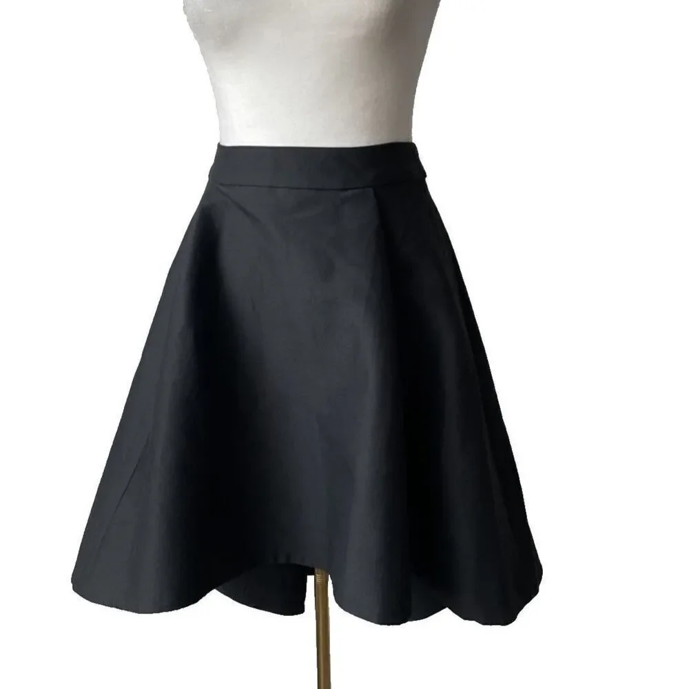 NWT'S Halston Heritage Black Cotton/Silk  Asymmetrical  Fit & Flare Skirt Sz 10